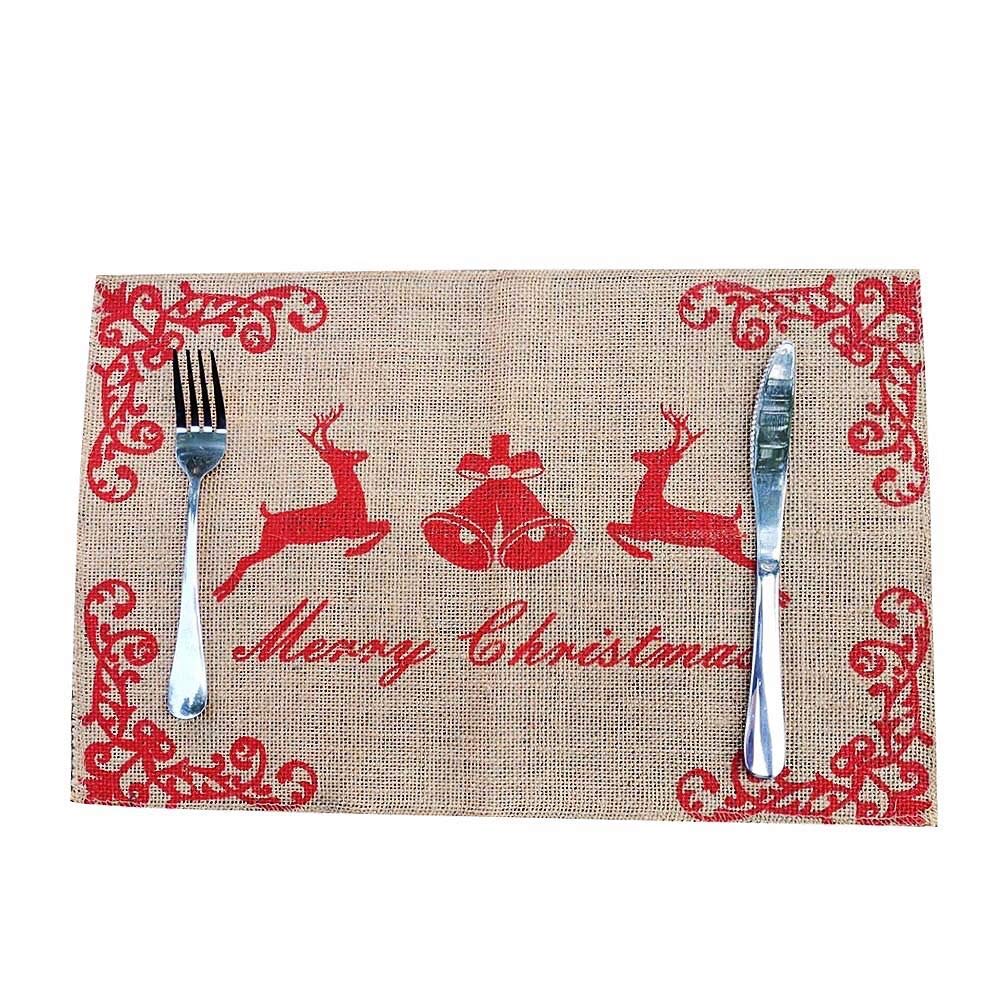 GuiHe Merry Christmas Burlap Placemats 12"x18"(Set of 6), Reindeer Vintage Style Heat-Resistant Stain Resistant Table Place Mats for Kitchen Dining Table Decoration