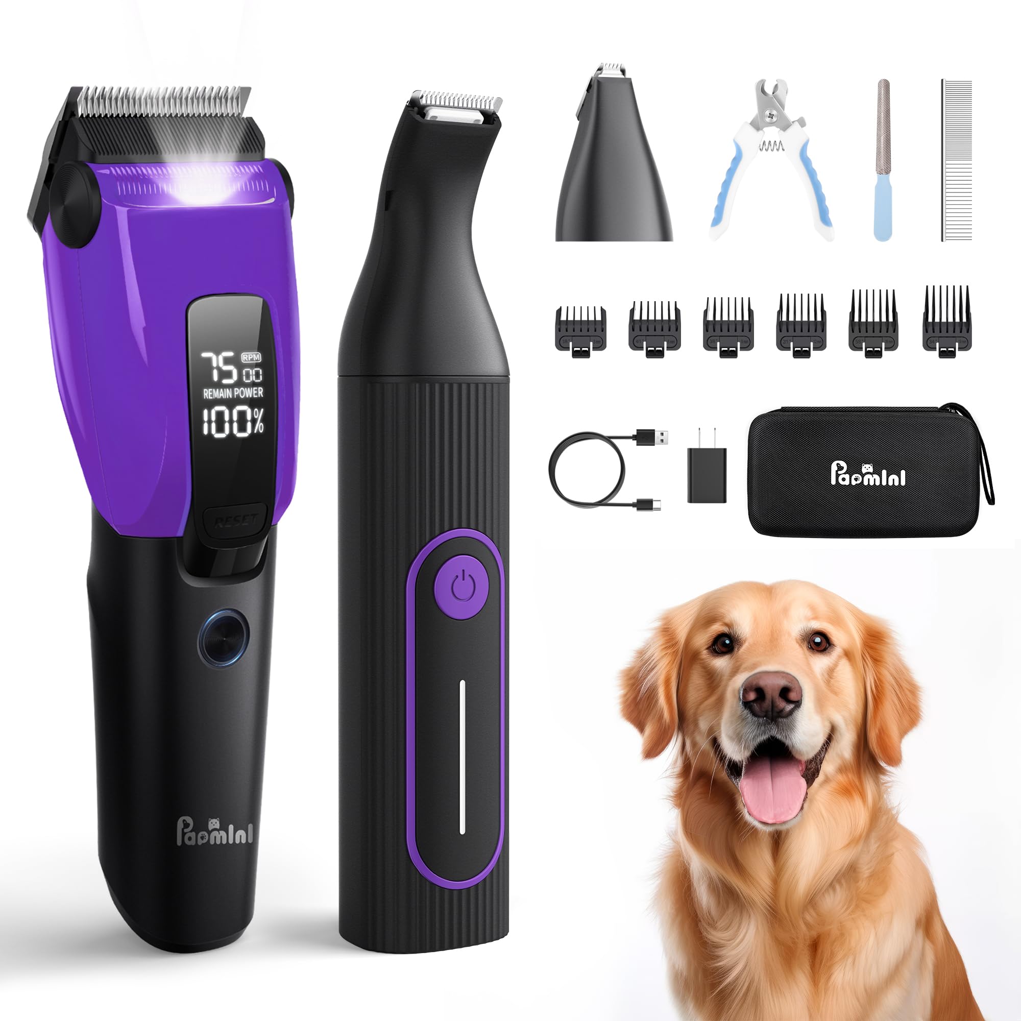 3 in 1 Dog Grooming Kit for Heavy Thick Hair&Coats, Low Noise Dog Clippers for Grooming, Rechargeable Cordless Pet Shaver with Storage Box, Dog Paw Trimmer for Small and Large Dogs Cats