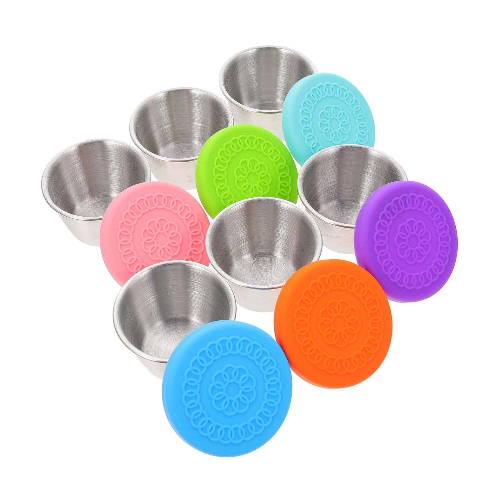 Mikinona Small Sauce Containers Lids 6 Pack Stainless Steel Dipping Cups Seasoning Cups Cover Design for Kitchen Perfect for Takeout