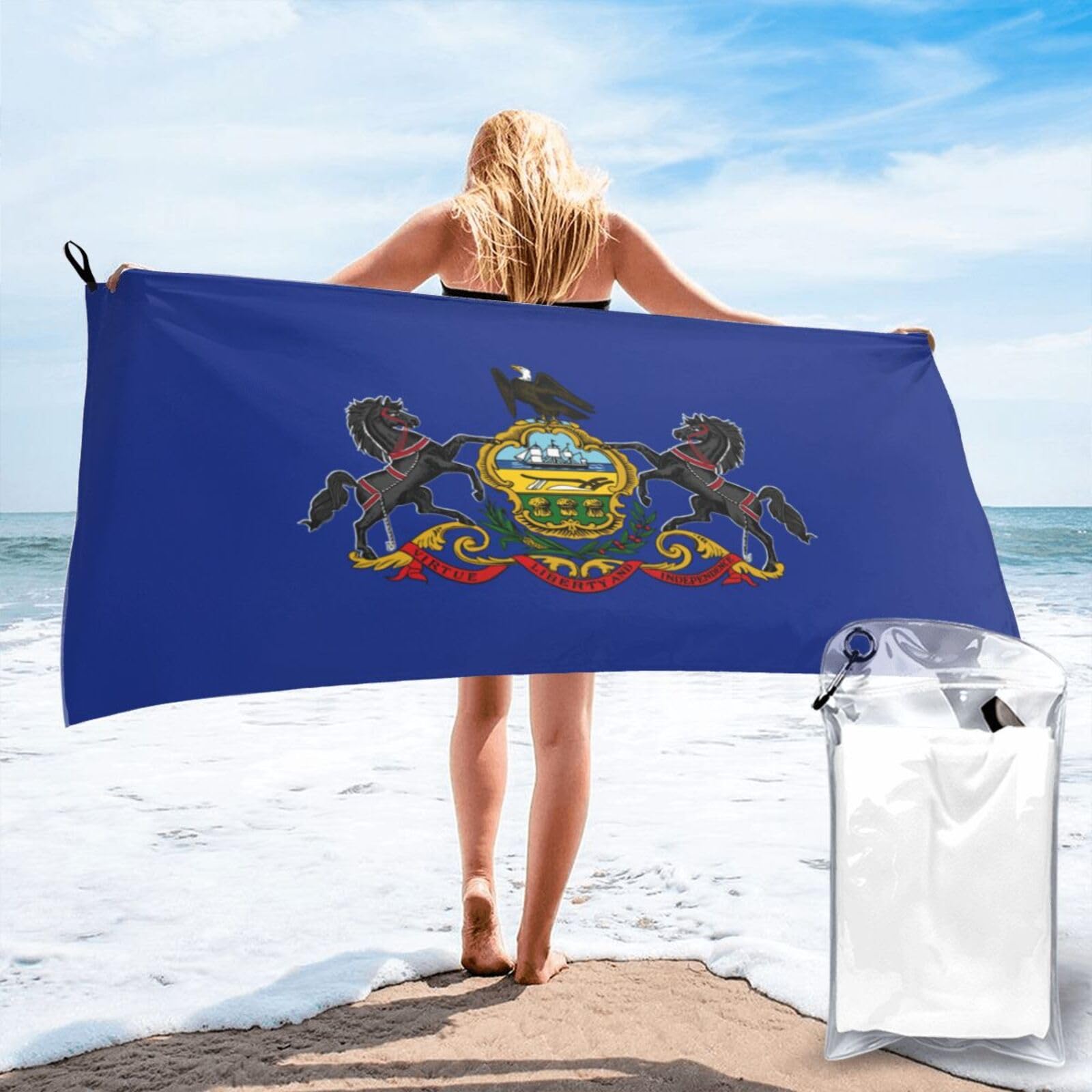 DIEzig Pennsylvania State Flag Print Beach Towel Fast Dry Thin For Holiday Vacation Cruise Gym Swimmers