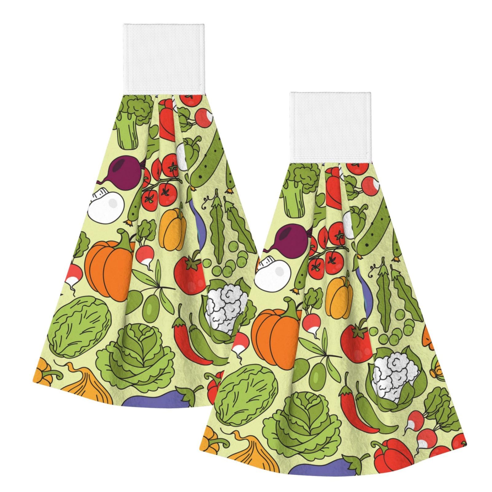 DOPKLNA Various Vegetable Patterns, 2 Pcs Hanging Coral Fiber Hand Towels for Bathroom, Absorbent Kitchen Towels