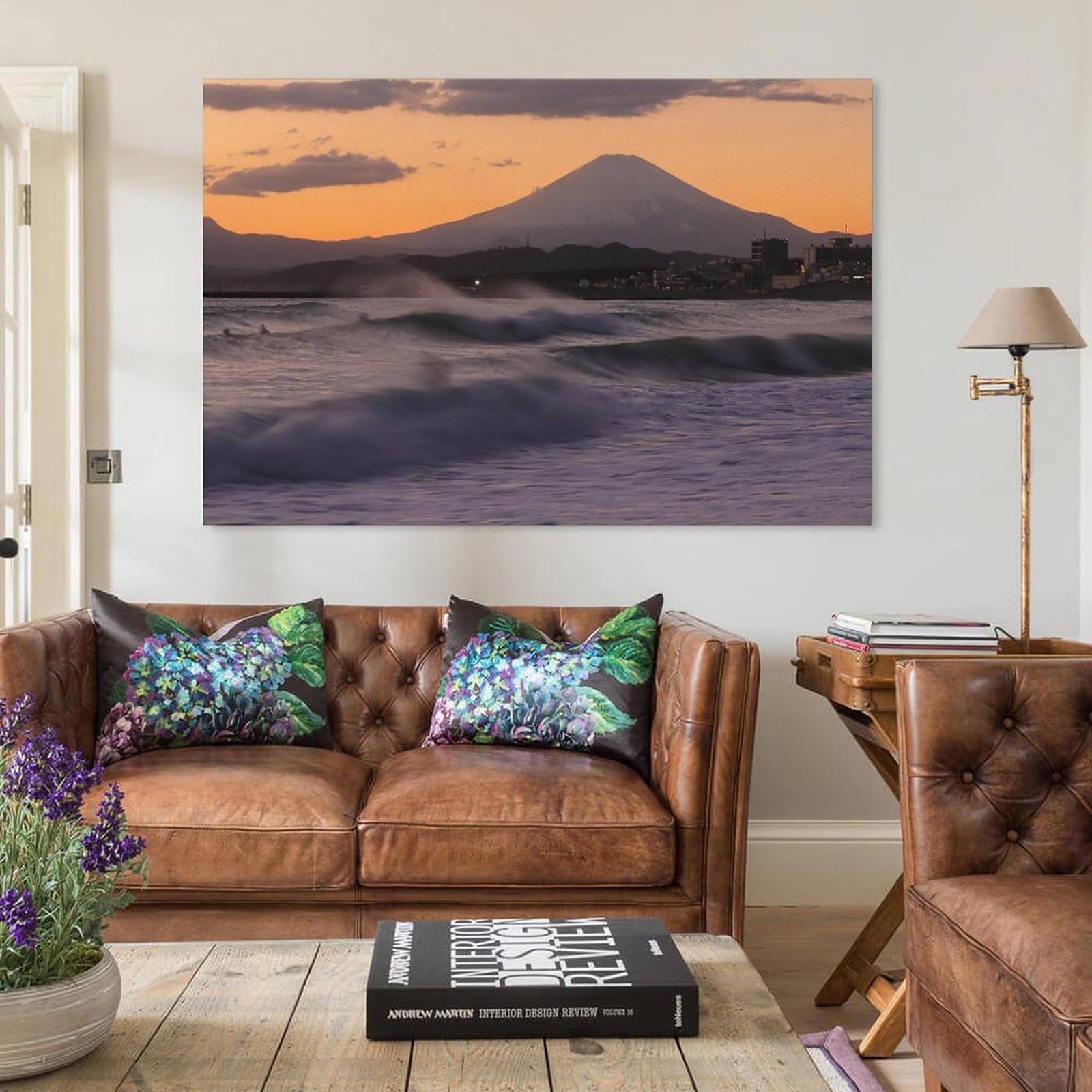Amazon.co.jp: 絵画 神奈川県 茅ヶ崎の海と夕暮れと富士山インテリア