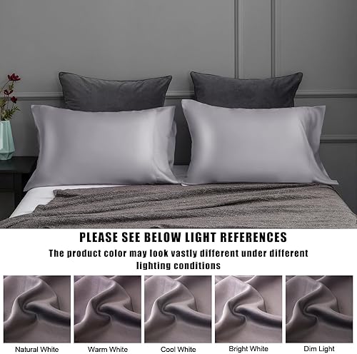 Miniatura 8 de TELUS Paquete de 2 fundas de almohada de color gris oscuro, tamaño Queen, fundas de almohada refrescantes de rayón de bambú con cierre de sobre,