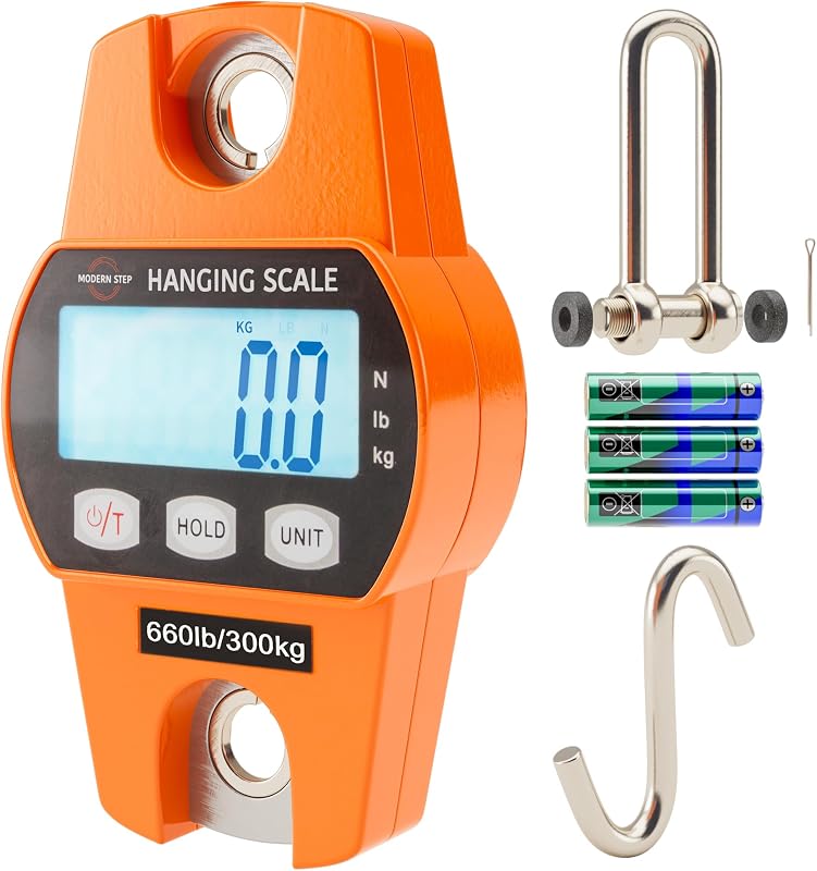 Báscula colgante digital 660 LB 300 KG - Báscula de pescado profesional resistente al agua - Báscula de grúa portátil y duradera para equipaje valija de peso Caza Granja Bicicleta Arco Pescado Báscula