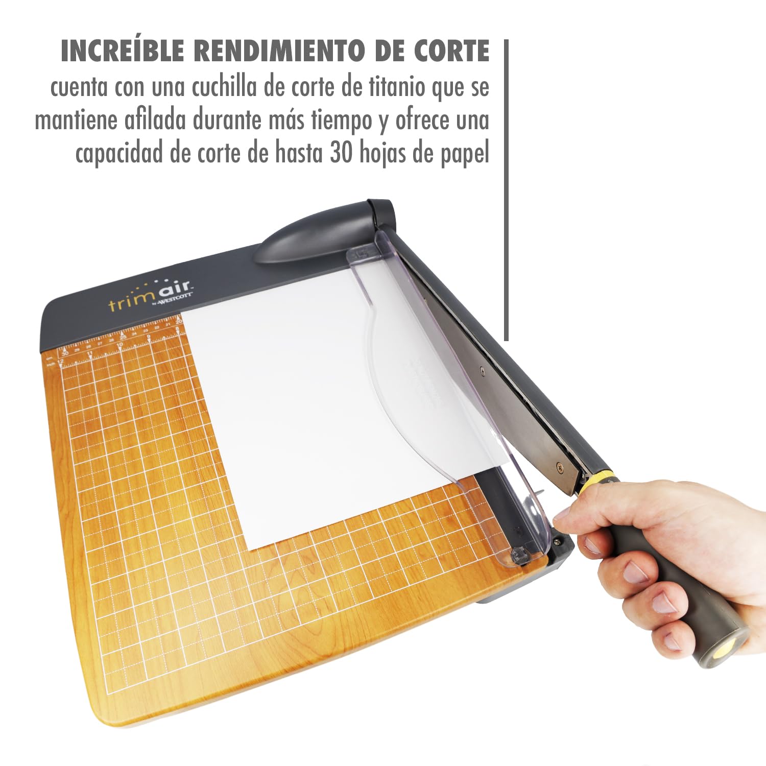 Westcott TrimAir Cortadora de papel 15" (38 cm) núcleo de madera cuchilla recubierta de titanio palanca guía escalas graduadas 30 hojas