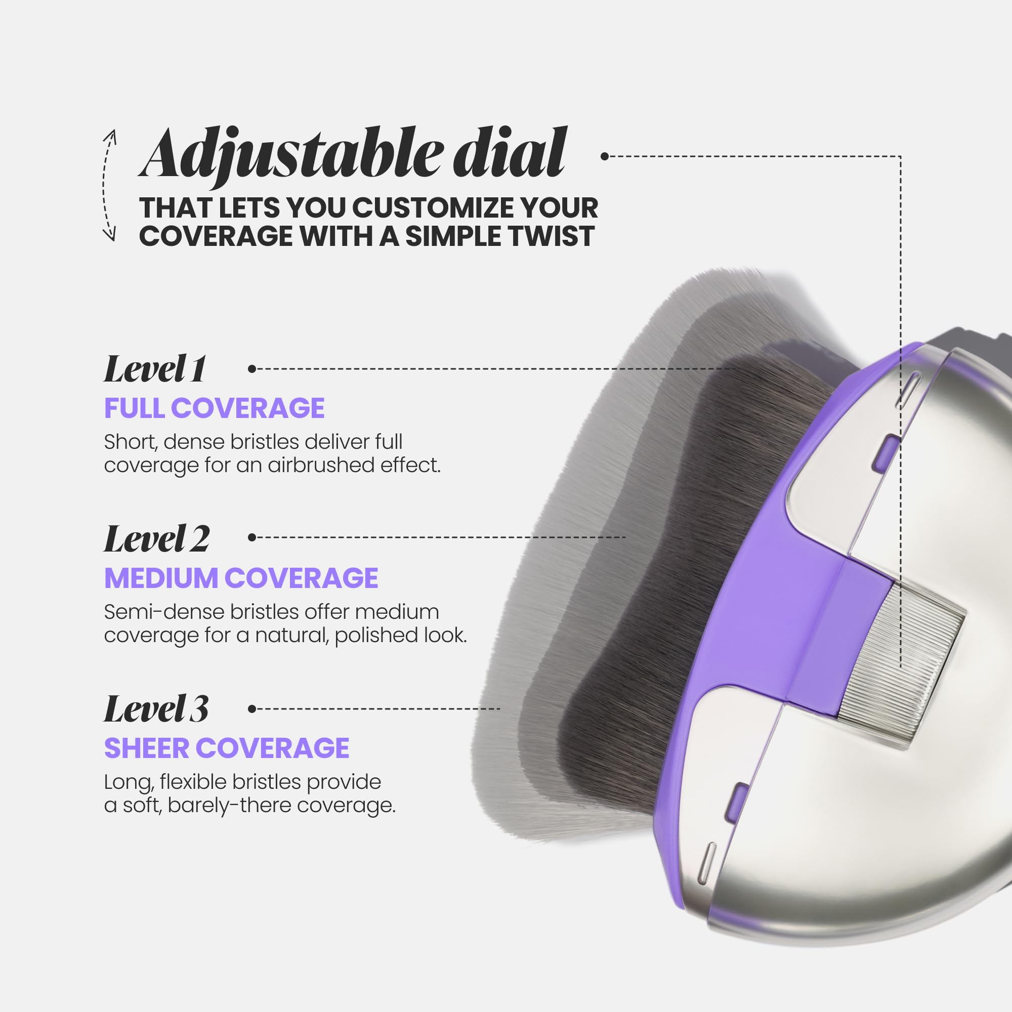 Pennello Wonderskin Dial-It-Up – Pennello da Trucco Regolabile 3 In 1 per Fondotinta, Cipria e Creme – Copertura Da Leggera a Completa – Design Ergonomico di Precisione