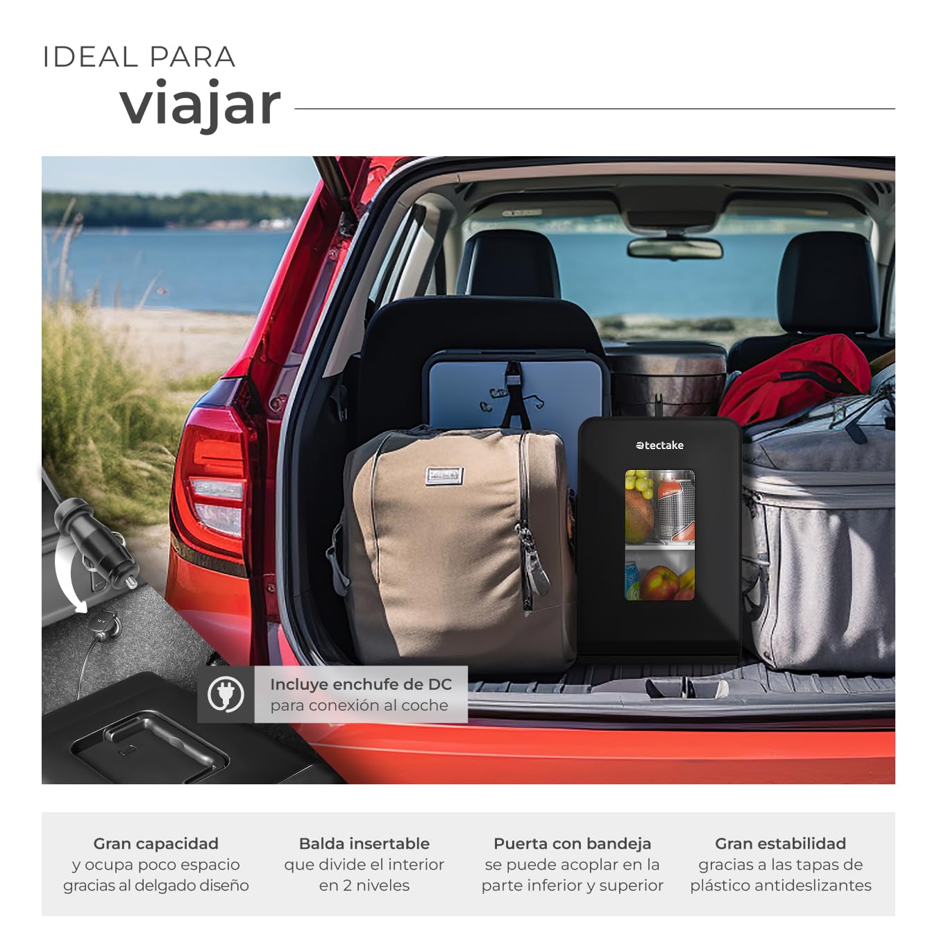 tectake® mini nevera portatil electrica, nevera pequeña para cosméticos, frigorificos pequeños 2 en 1 con función enfriamiento y calefacción, cables AC/DC y modo ECO - Negro