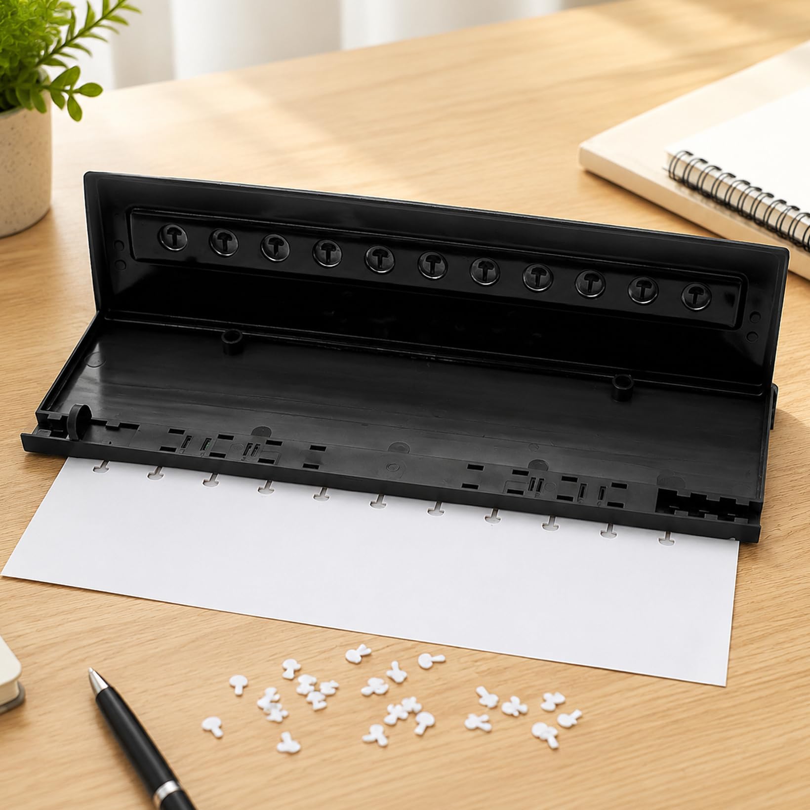 Perforatrice a fungo con 11 fori, perforatrice con marcatori di posizionamento | Pratica base per rifiuti di carta in plastica, strumento di rilegatura per quaderni adatto per carte A4 A5 A6