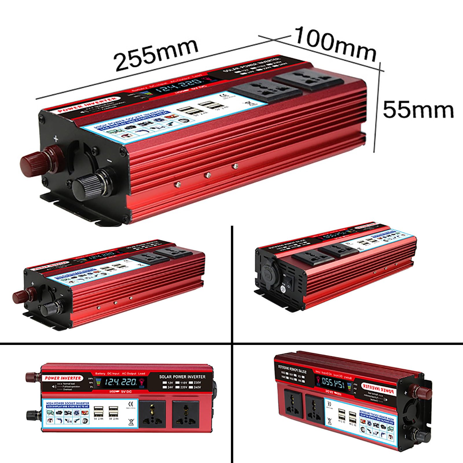 FAXIOAWA Convertitore di Potenza 2000 W, CC 12 V 24 V a 110 V 220 V, Caricatore per Auto 3 in 1 accendisigari con Display LCD per Auto/roulotte/Campeggio/Barca, 12 V-220 V