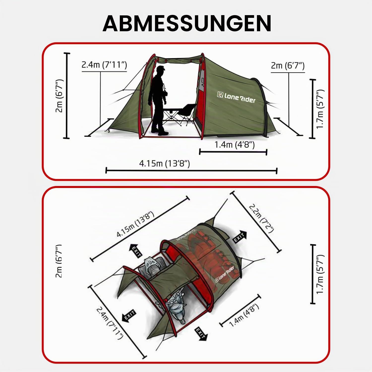 Lone Rider Motorrad Camping Zelt 2 Personen - Wasserdicht, Garage