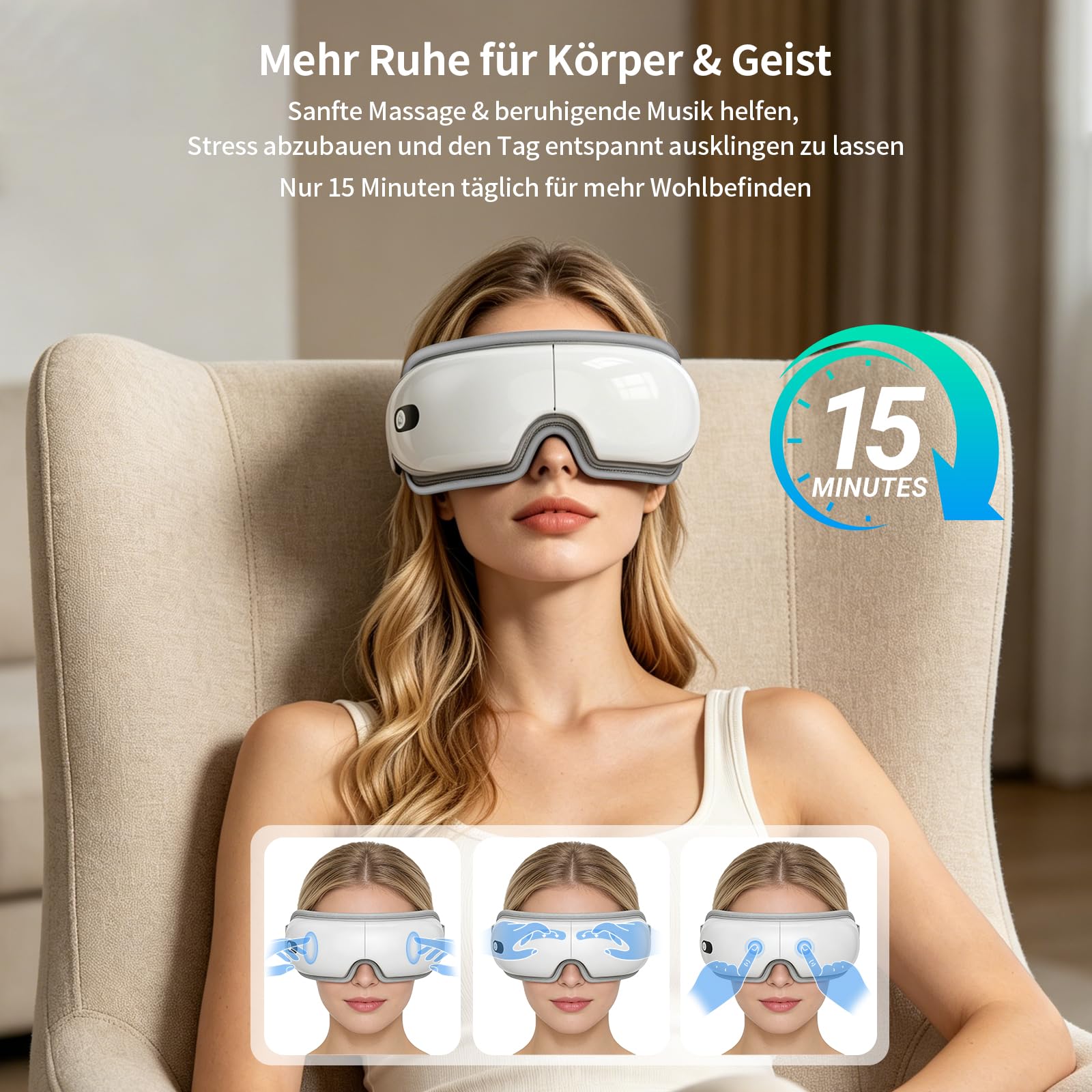 Augenmassagegerät mit Wärme,Vibration & Kompression | Elektrische Augenmassagebrille zur Augenentspannung bei Bildschirmarbeit vor dem Schlafen,Geschenk für Frauen & Männer