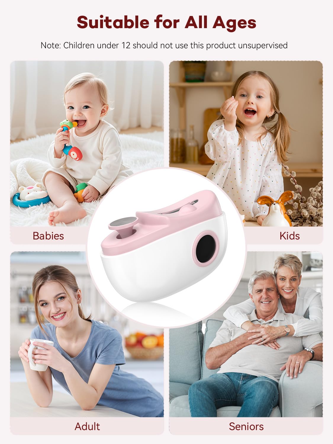 Cortauñas Eléctrico,2026 Nuevo Cortauñas y Pulidor Automático 3 en 1, 3 Velocidades Ajustables, Lluminación LED, Compartimento para Guardar las Uñas, Apto para Personas Mayores, Adultos y Niños (Rosa)