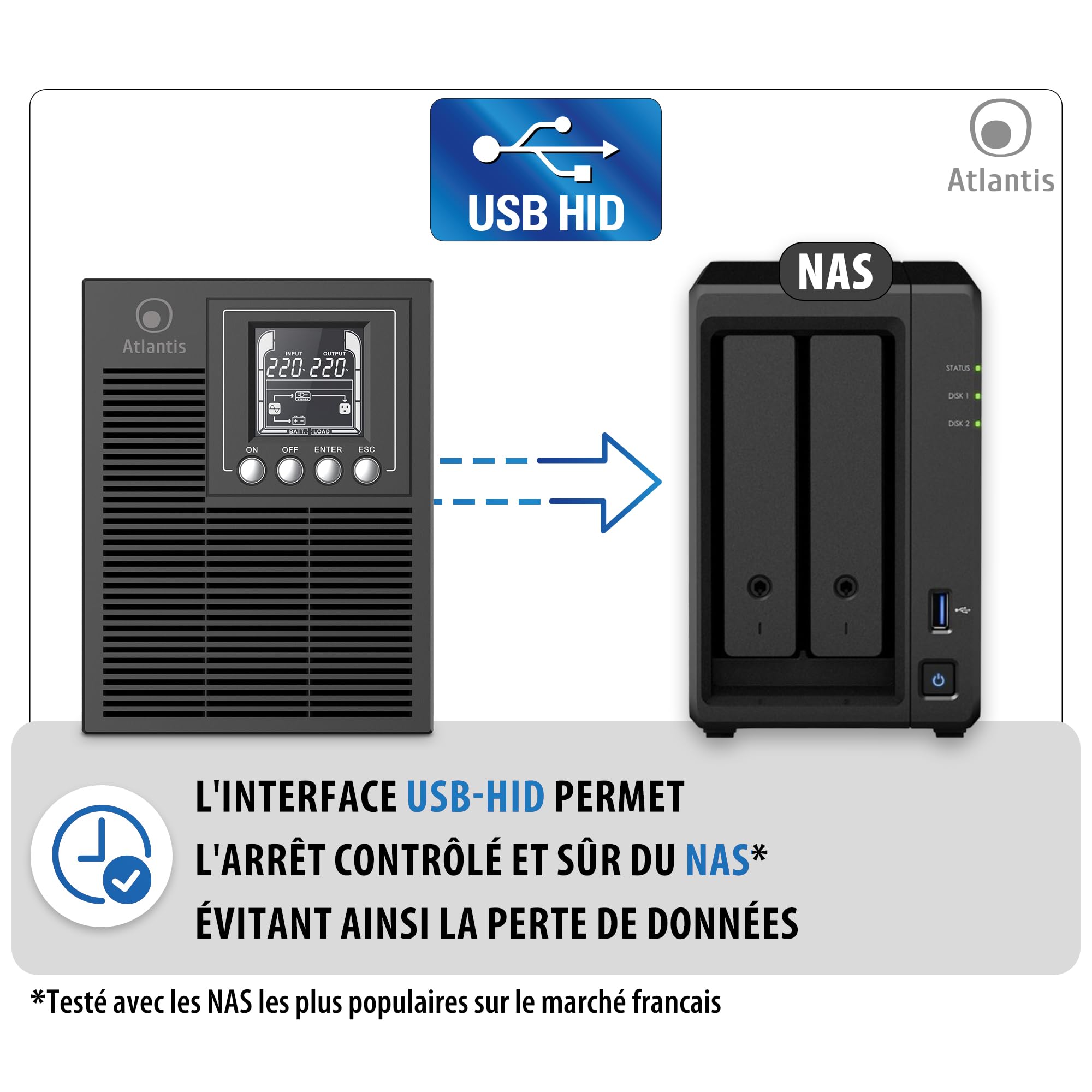 Atlantis onduleur on-Line Faible Niveau sonore 1000VA/700W, Double Conv