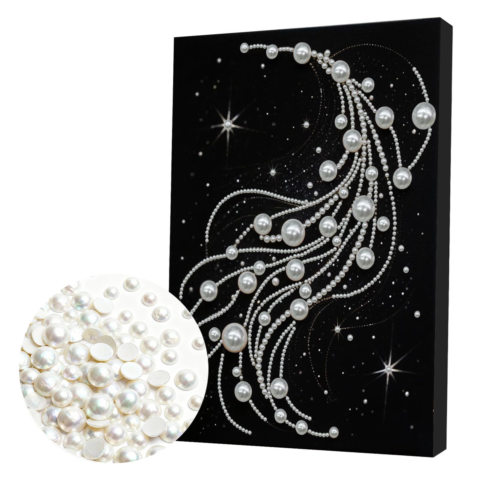 Lebartm DIY Pearl Painting Kit with Frame Gemstone Pearl Diamond Dots Beads Canvas Art Craft for Adults Beginners Display for Tabletop and Mounting Wall Home Decor 30x40cm-Line02
