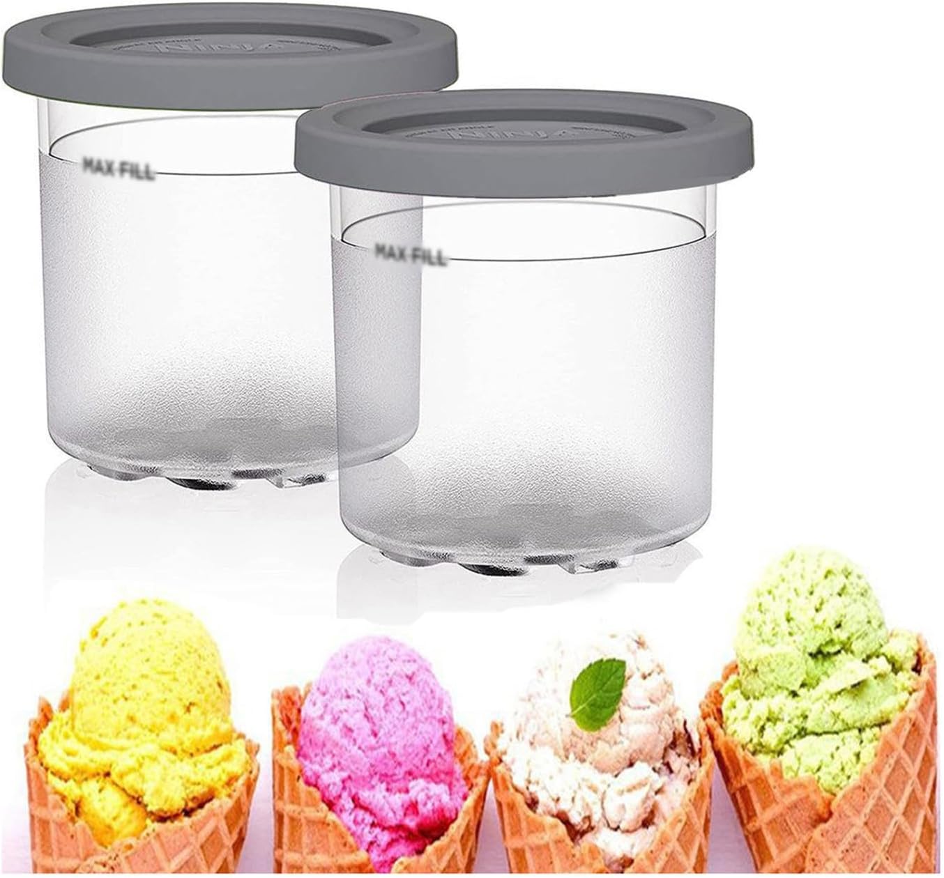 Generisch Compatible Avec Les Sorbetières Ninja Creami NC300/NC301 Series – Lot De 4 Bacs à Glace En Rose, Violet, Vert Et Jaune, Sans BPA, Passe Au Lave-vaisselle