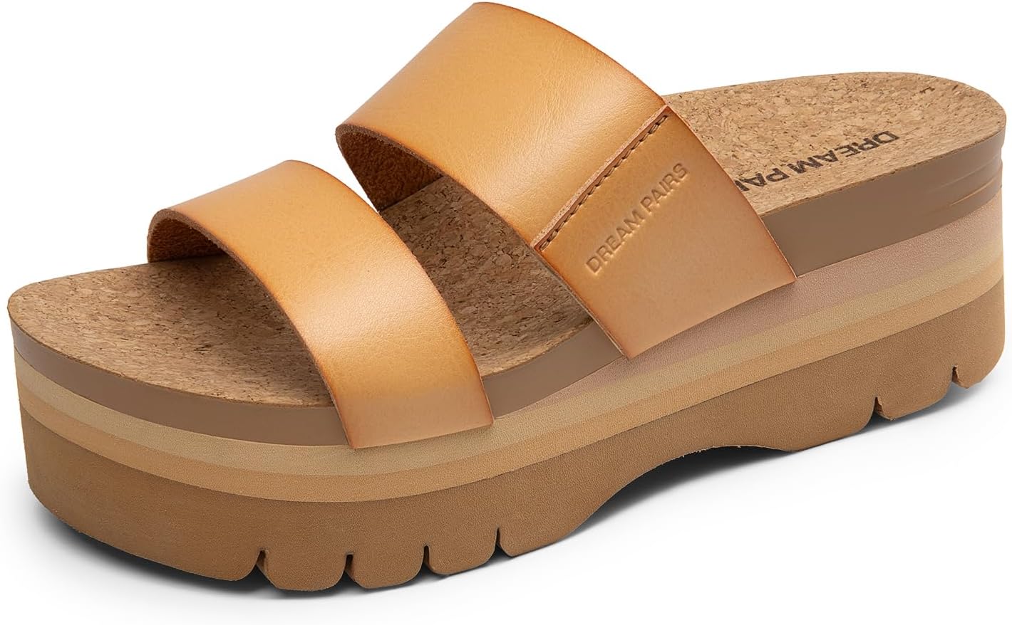 DREAM PAIRS Women's Platform Slides Sandals Comfortable Arch Support Footbed Two Strap Slip-on Fashion Beach Wedge Sandals