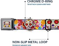 Vista 5 de Collar de perro hebilla de cinturón de seguridad Sugar Skull Starburst blanco multicolor 9 a 15 pulgadas 1.0 pulgadas de ancho