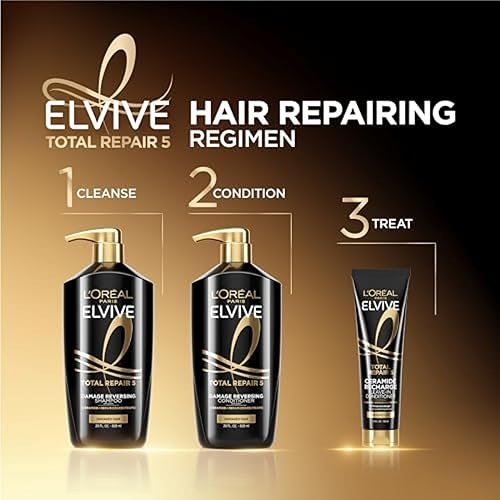 Miniatura 6 de L'Oreal Paris Elvive Total Repair 5 Protein Recharge Leave In Conditioner Treatment, and Heat Protectant, 2 pack, (5.1 Ounce each) (Packaging May