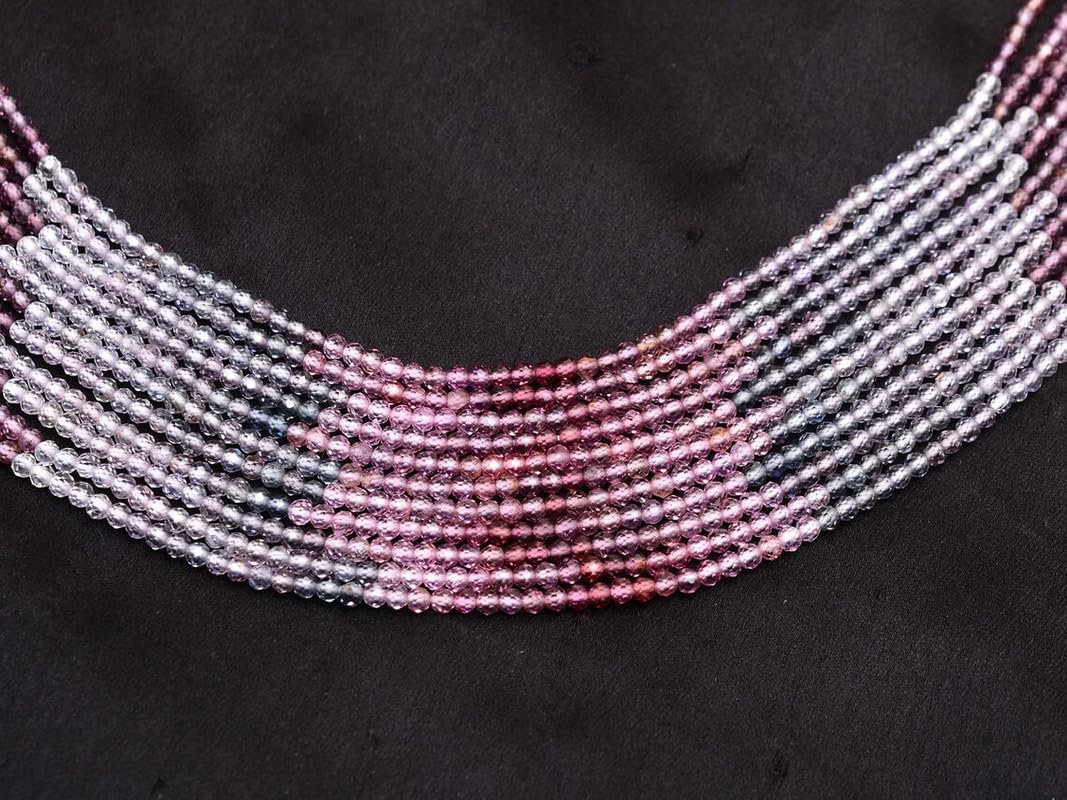AAA+ Multi Spinel, kamień szlachetny, 3 mm – 3,5 mm, fasetowane koraliki, sznurek 33 cm, naturalne, rzadkie półszlachetne koraliki do biżuterii B-1-200 (opakowanie 2 szt.)