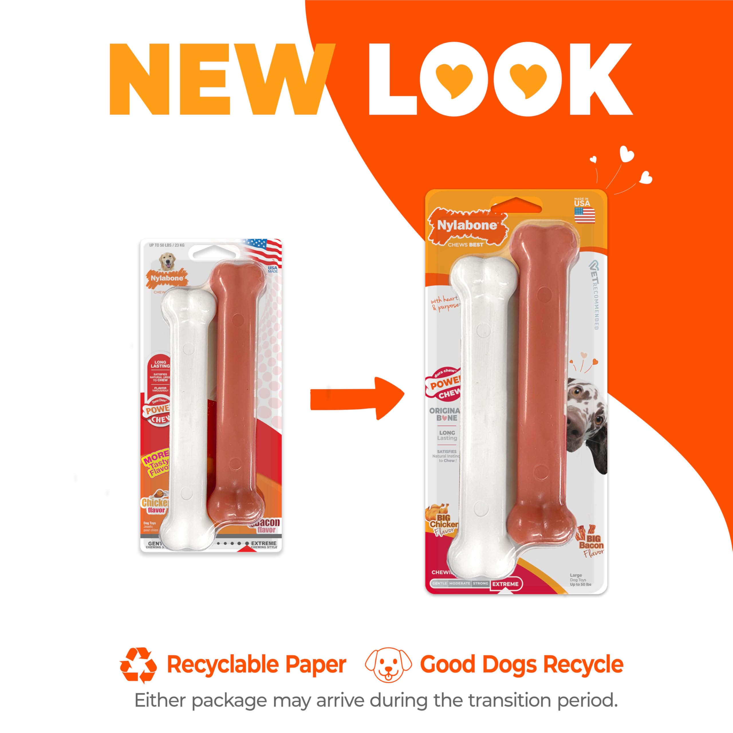Nylabone 2 x Dura Chew ekstremalnie wytrzymałe kości do żucia dla psa, 1 boczek i 1 kurczak, duża, dla psów do 23 kg