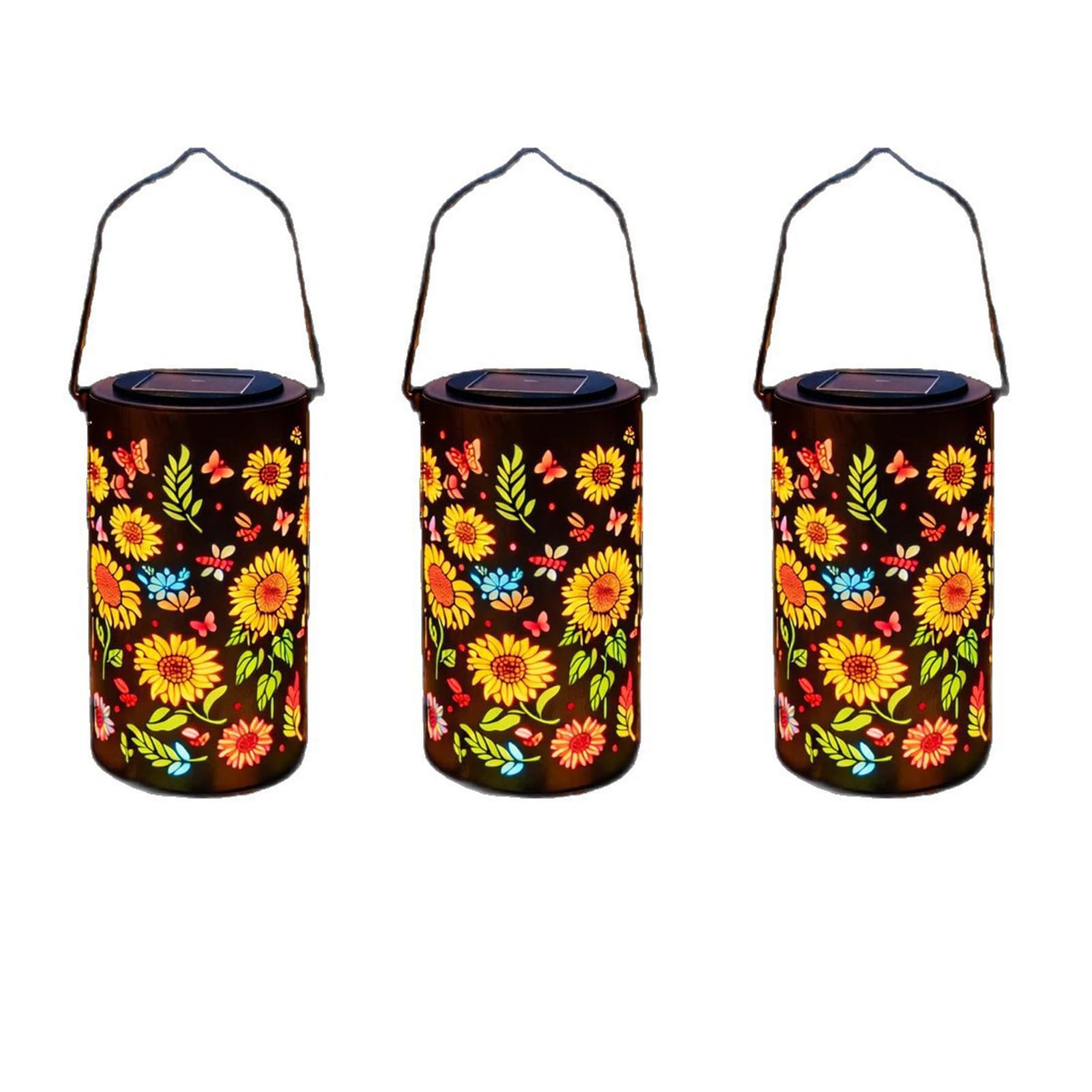 WeatherResistant Metal Sunflowers Glowing Outdoor Hanging Lights for Yard Fence LED Solar Yard Light