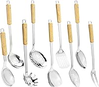 Vista 9 de FJNATINH Wok - Juego de 3 utensilios de cocina de acero inoxidable con espátula y cucharón, juego de 3 utensilios de cocina