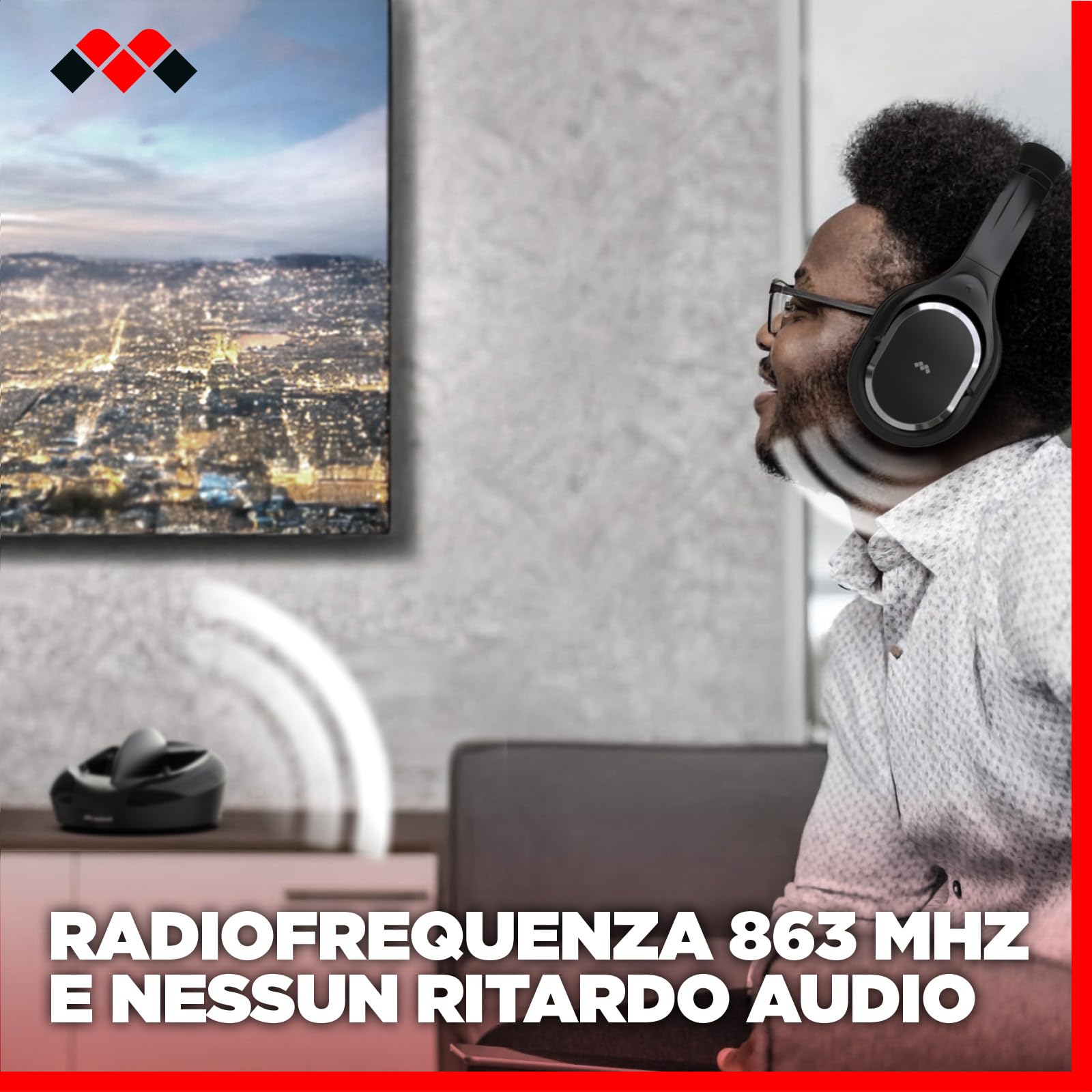 Meliconi Cuffie 600 Pro Cuffia TV Wireless Universale, base ricarica, Nero, 18.3 x 28.5 x 24.5 cm