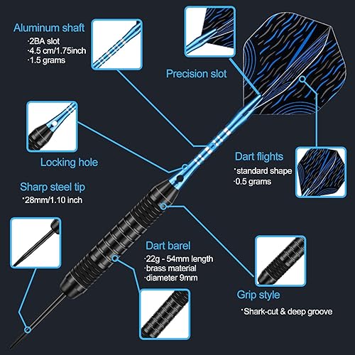 Miniatura 2 de Juego de 12 dardos de punta de metal de 220.85 oz, dardos de punta de acero para dardos con ejes de aluminio de alta calidad, 50 juntas tóricas de