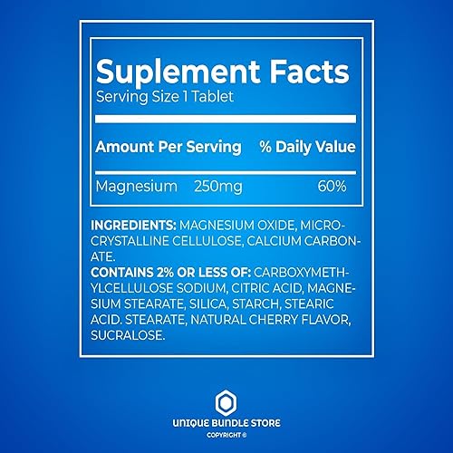 Miniatura 4 de Suplemento de magnesio Óxido de magnesio 250 mg, fórmula vegetariana dietética diaria, suplementos esenciales de magnesio para apoyo óseo y