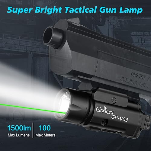 Miniatura 4 de GOPLANT Linterna láser de pistola de 1500 lúmenes, luz de pistola ajustable montada en riel y combo láser verde, linterna táctica LED magnética