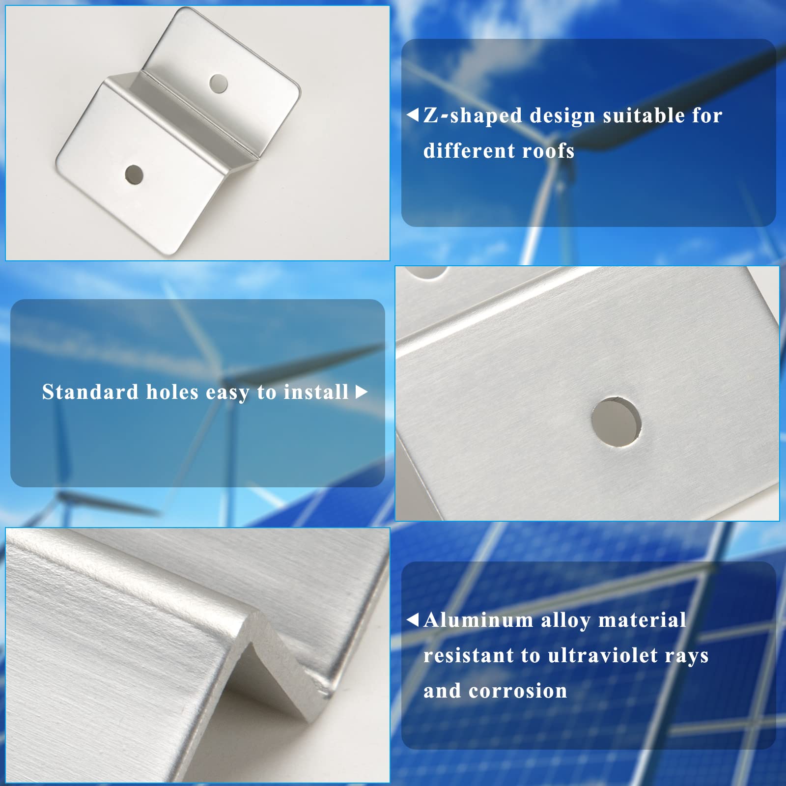 Moduł solarny, uchwyt, panel słoneczny, mocowanie do modułów solarnych, zestaw montażowy ze stopu aluminium, na balkon, do przyczepy kempingowej, łodzi, dachów, 4 sztuki
