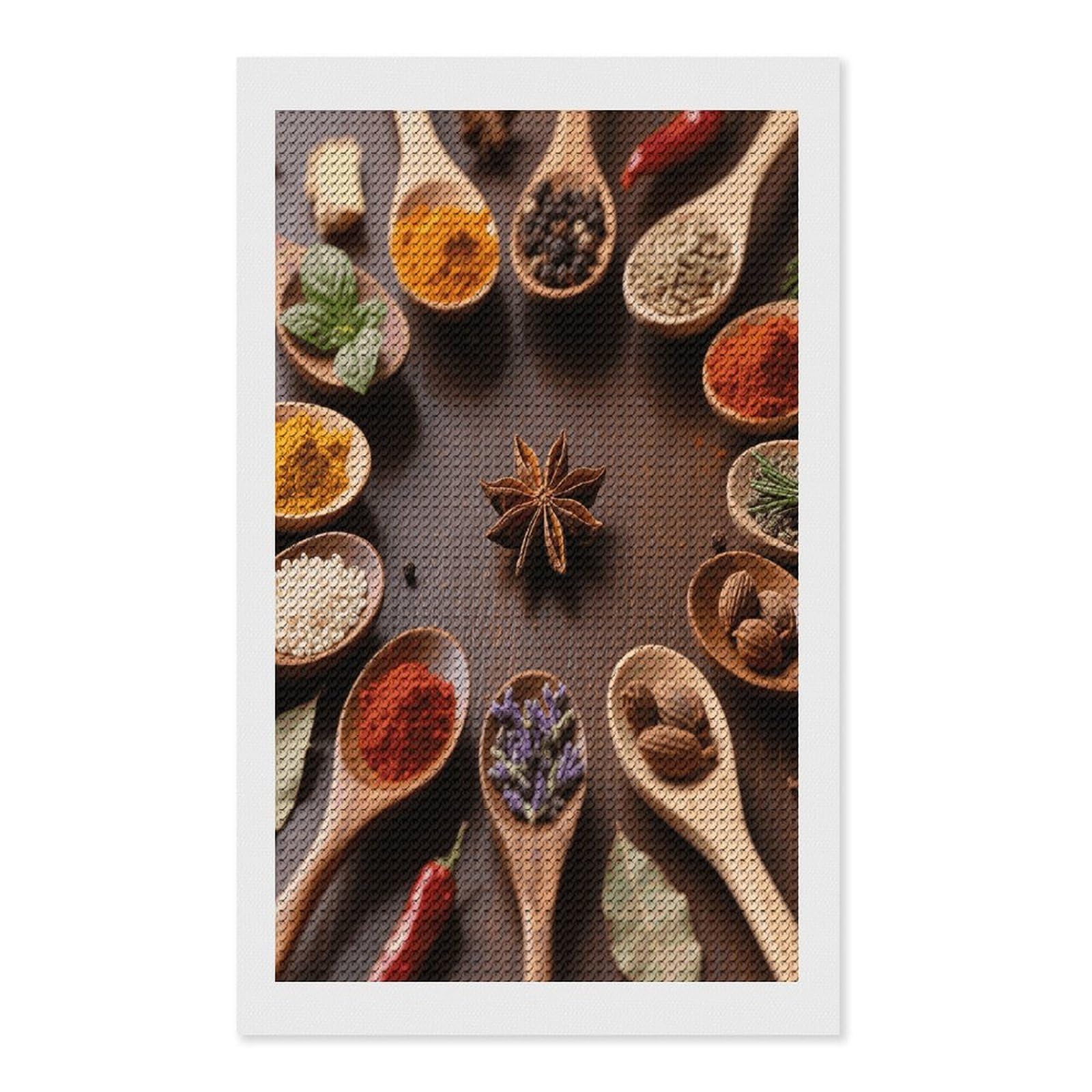 FodPand Spices Seasoning Spoon 5D Diamond Painting Kits for Adults Beginners Full Drill Round Diamond Dots Pictures Gem Art Supplies for Home Wall Room Decoration DIY Craft Set Gift 12x20