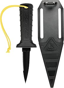 CRESSI Mamba Knife Teflon Coated-Cuchillo de Buceo para Adultos,Diseño fino y afilado, Hoja de Doble Corte Liso/Serrado en Acero Inoxidable 4Cr14/Teflón Negro 7cm, Funda con Cordón/Cierre de Seguridad