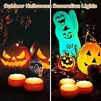 Vista 7 de Litake Luces LED de calabaza sin llama con control remoto, luces parpadeantes con temporizador, funciona con pilas, luz de vela de Halloween