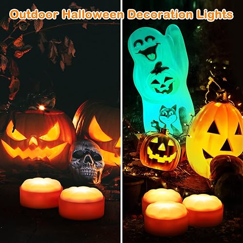 Miniatura 7 de Litake Luces LED de calabaza sin llama con control remoto, luces parpadeantes con temporizador, funciona con pilas, luz de vela de Halloween