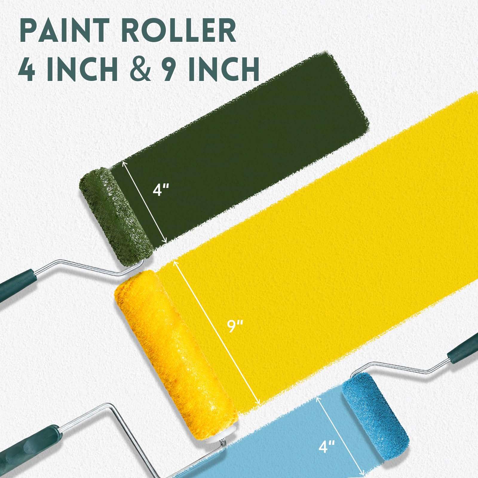 Mister Rui - 18-teiliges professionelles Malwerkzeug-Set: 22,9 cm & 10,2 cm Farbroller- und Tablett-Set, Verlängerungsstange, Staubblatt, Schleifblock, Tablett Liner & Klebeband – komplettes