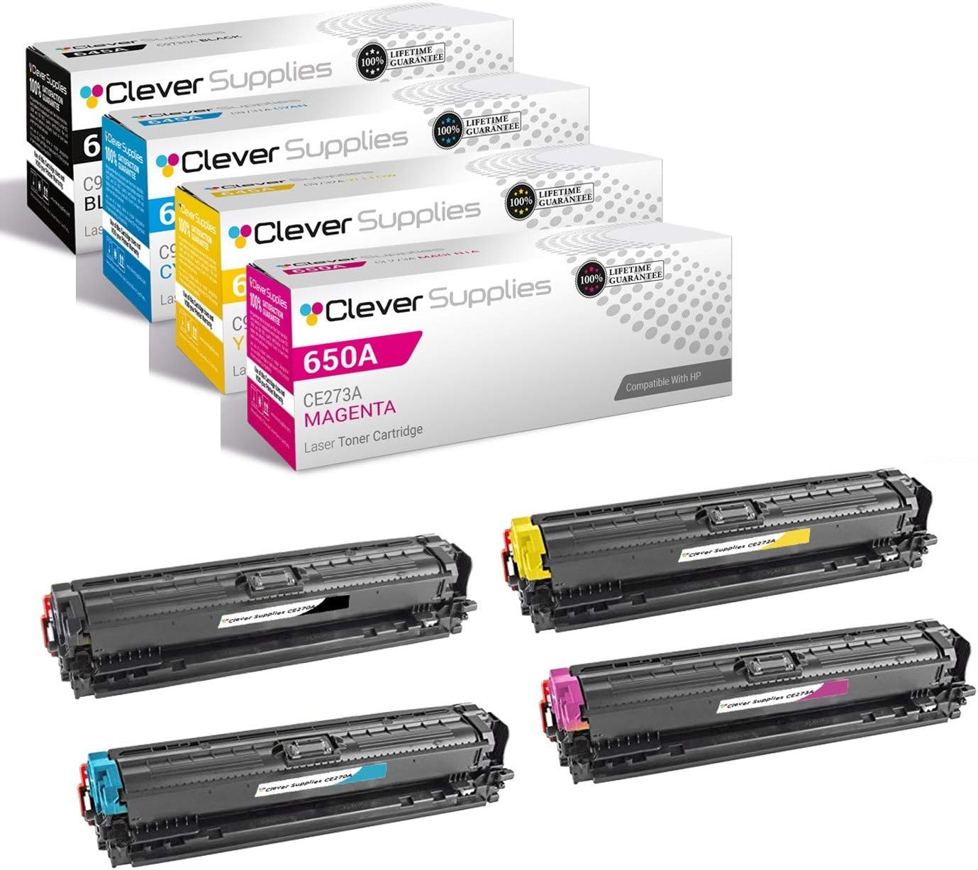 CS Compatible Toner Cartridge Replacement for HP Enterprise M750 CE270A Black CE271A Cyan CE272A Yellow CE273A Magenta HP 650A Color CP5520 CP5520dn M750 M750dn CP5520n 4 Color Set