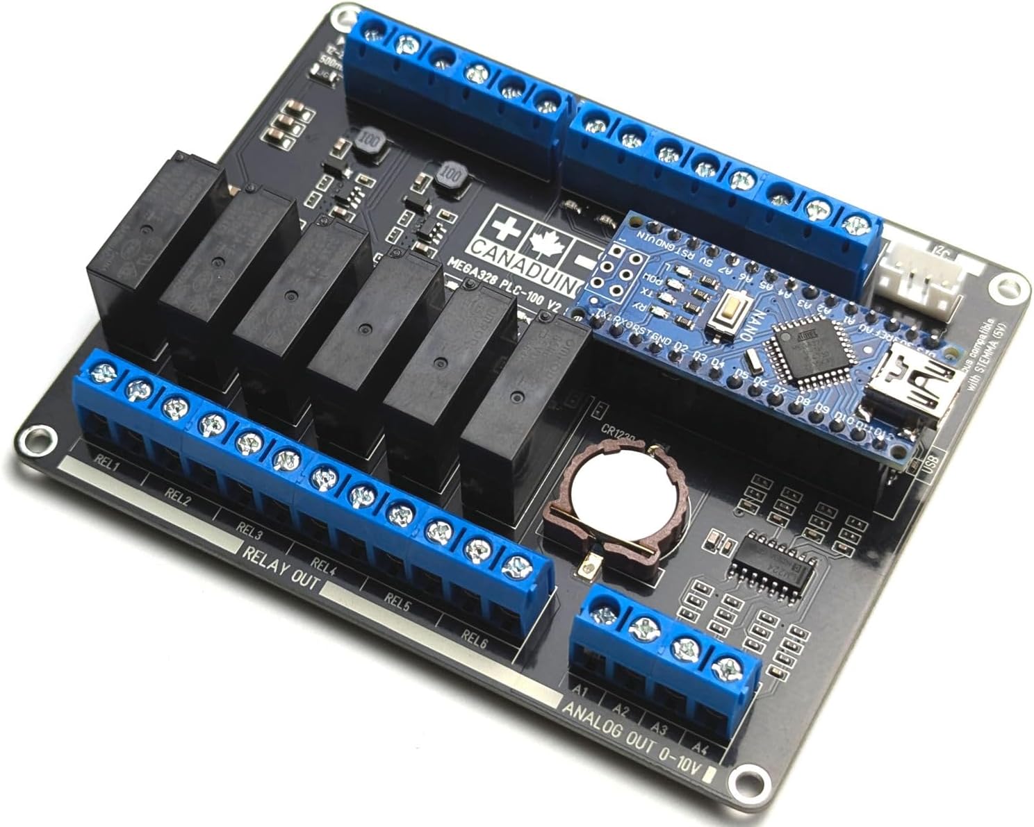 CANADUINO® PLC-100 V2 Programmable Logic Controller SMD Version for Arduino Nano - Made in Canada (USMCA Complaint = no tariffs for US customers)