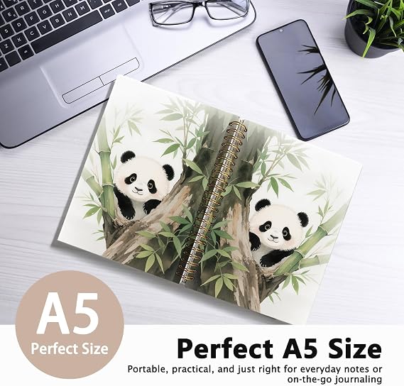 LIANGW Cute Panda Spiral Notebook Journal,Wild Animal Journal for Writing