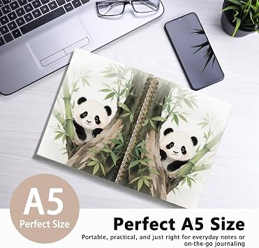 LIANGW Cute Panda Spiral Notebook Journal,Wild Animal Journal for Writing