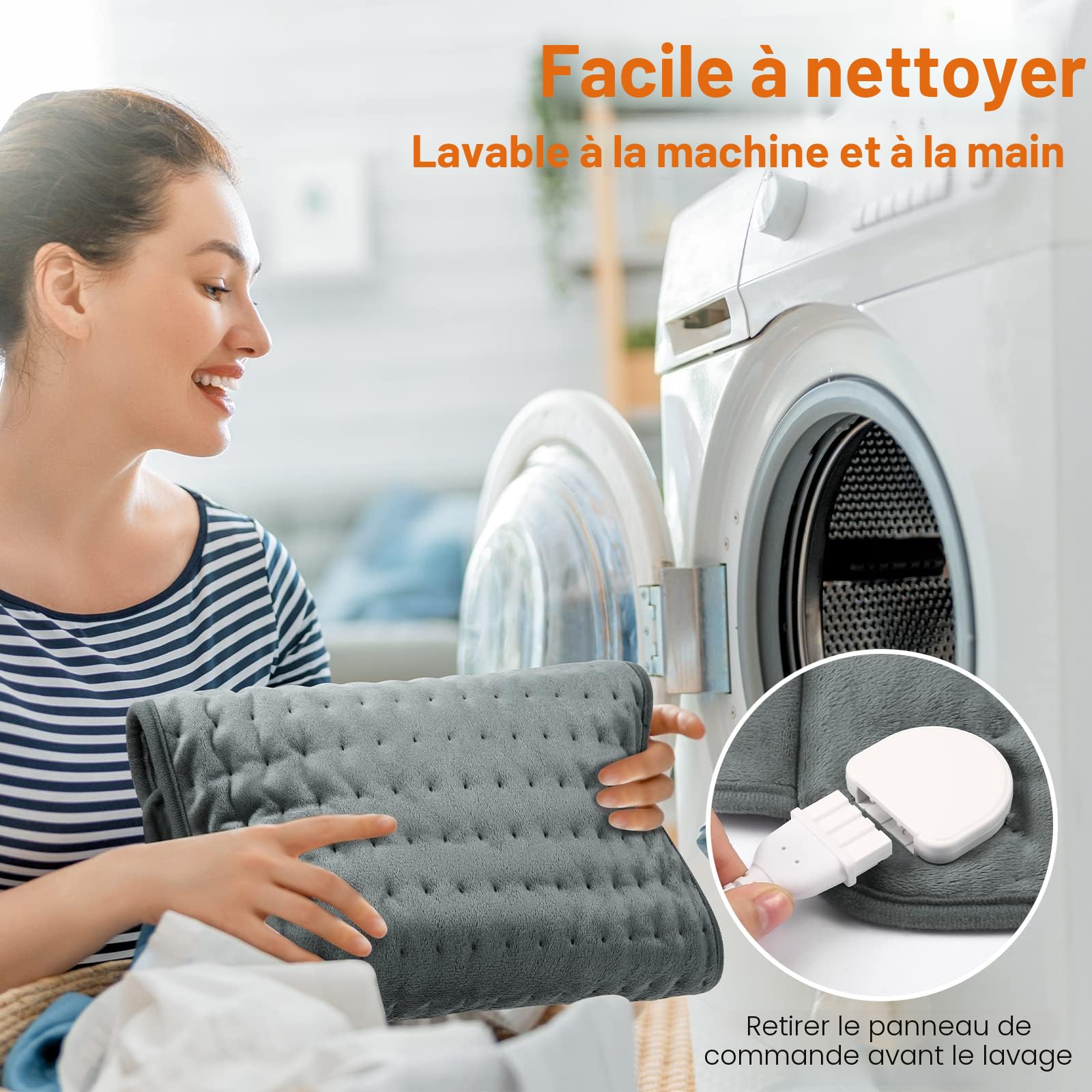 Coussin Chauffant Lombaire Electrique 126x30cm Ceinture Chauffante Gris | 6 Modes Chauffage, 4 RéGlages Minuterie Chauffage Rapide Arrêt Automatique Lavable avec Velcro Pour Dos Cervicales Abdomen