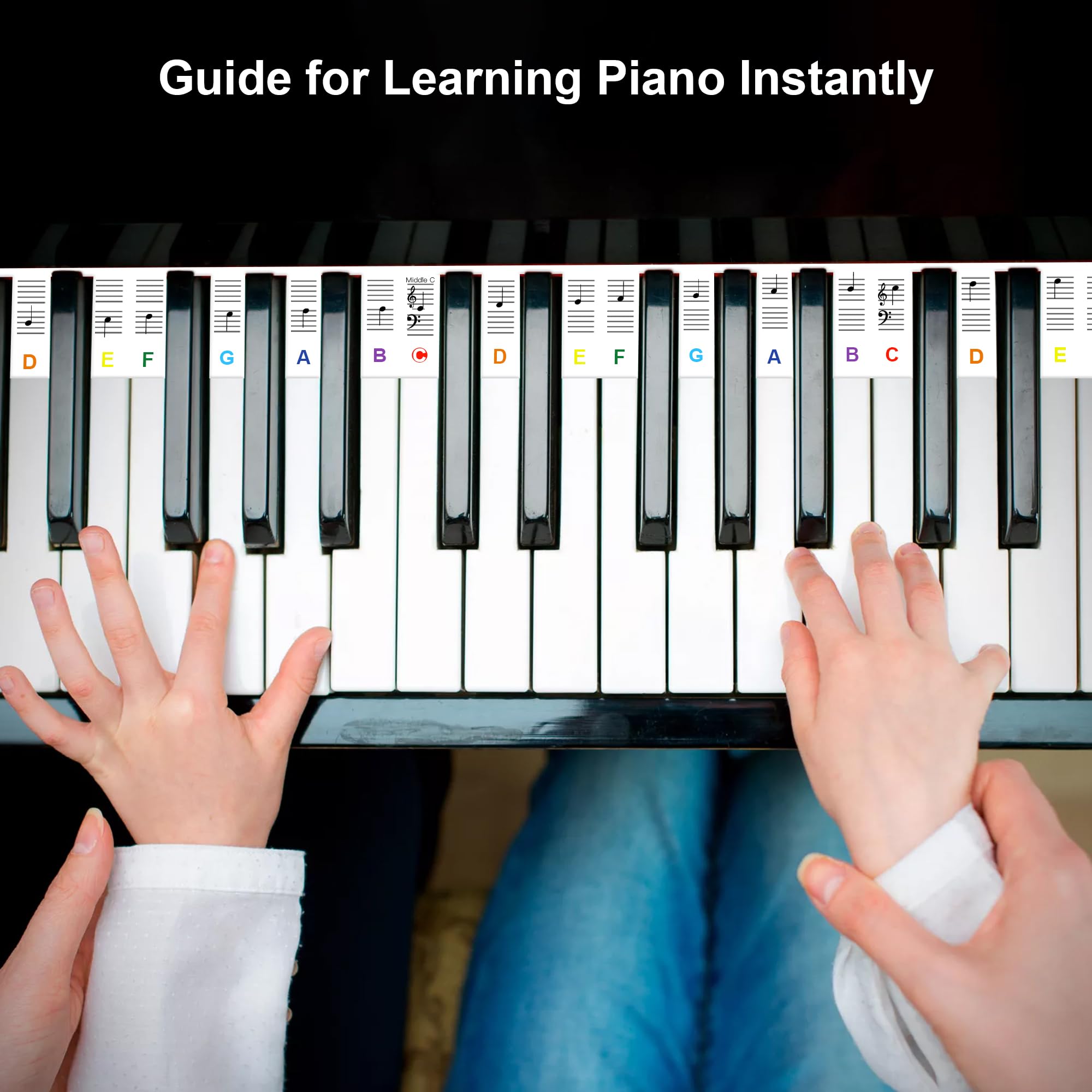Piano Notes Guide Removable Silicone Piano Keyboard Note Labels for 88/76/61/54/49/37 Keyboard, Piano Note Strips Multi-Color Large Bold Letter for Beginners Kids, Reusable and Comes with Box