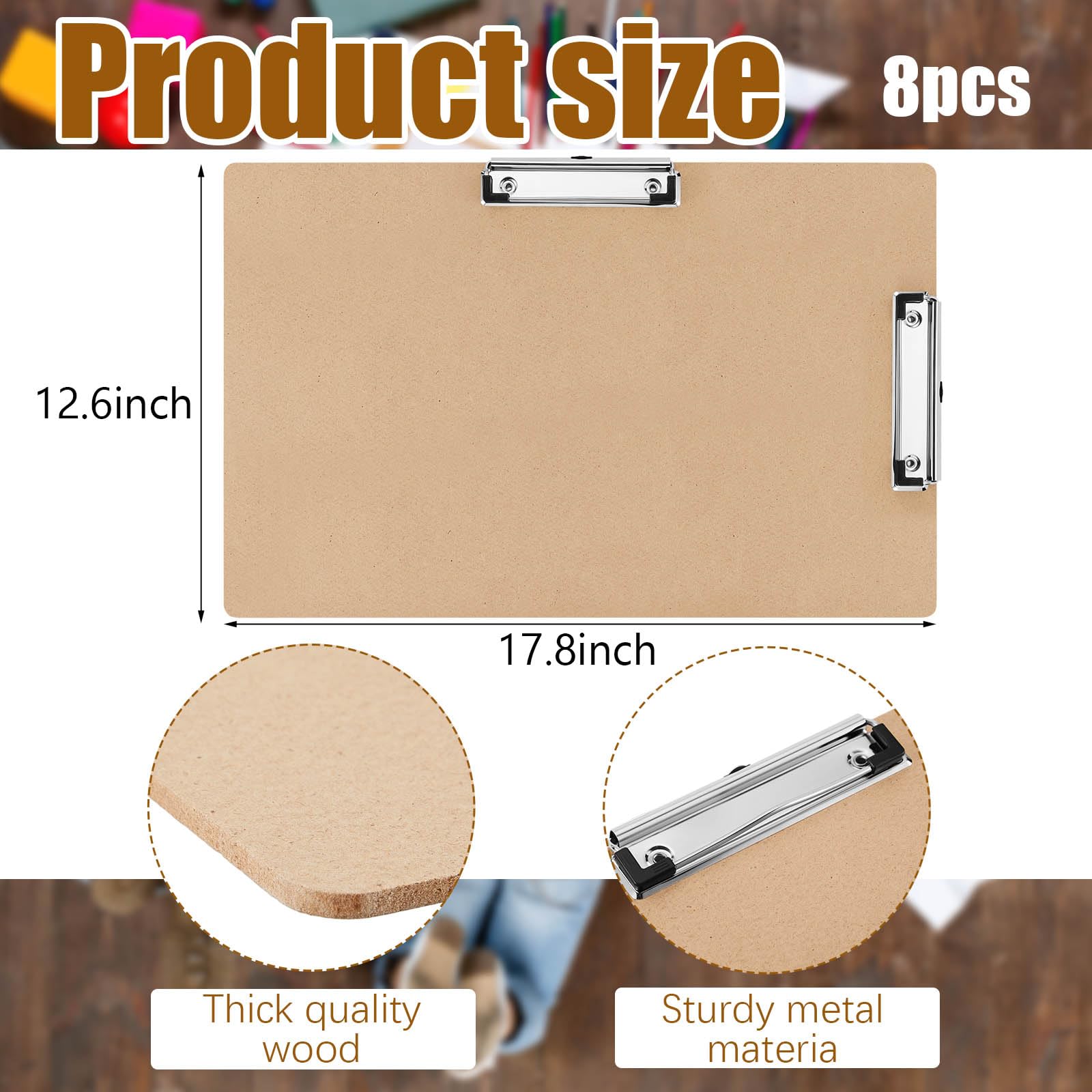 Henoyso 4 Pack Extra Large Clipboards - 14x20 Inch Wooden Lap Board With Double Clip, Brown