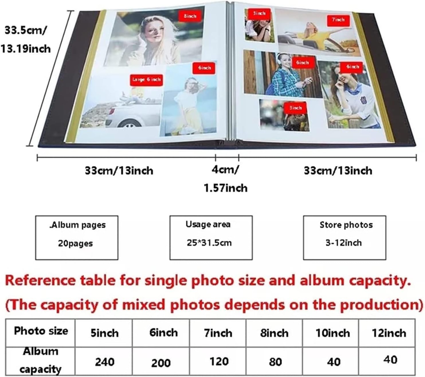 Memorial Book 12-Inch Pu Leather Cover DIY Self-Adhesive Photo Album, Creative Growth Diary for Wedding, Birthday, Baby, Family Photo (Color : A)