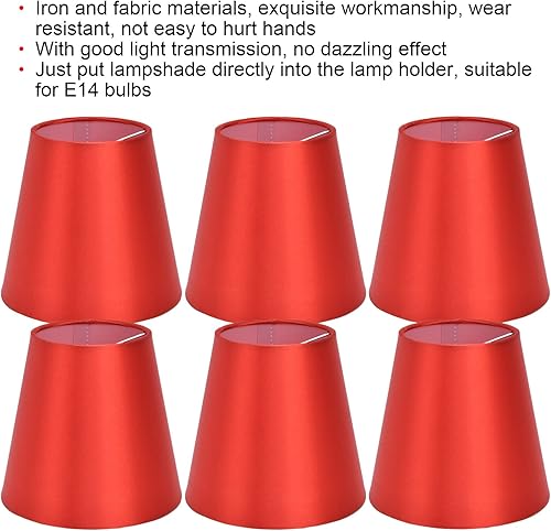 Miniatura 2 de Alvinlite Juego de 6 pantallas de lámpara rústicas pequeñas con clip en la bombilla de campana, pantallas rojas para mesa, piso, pared, lámpara de