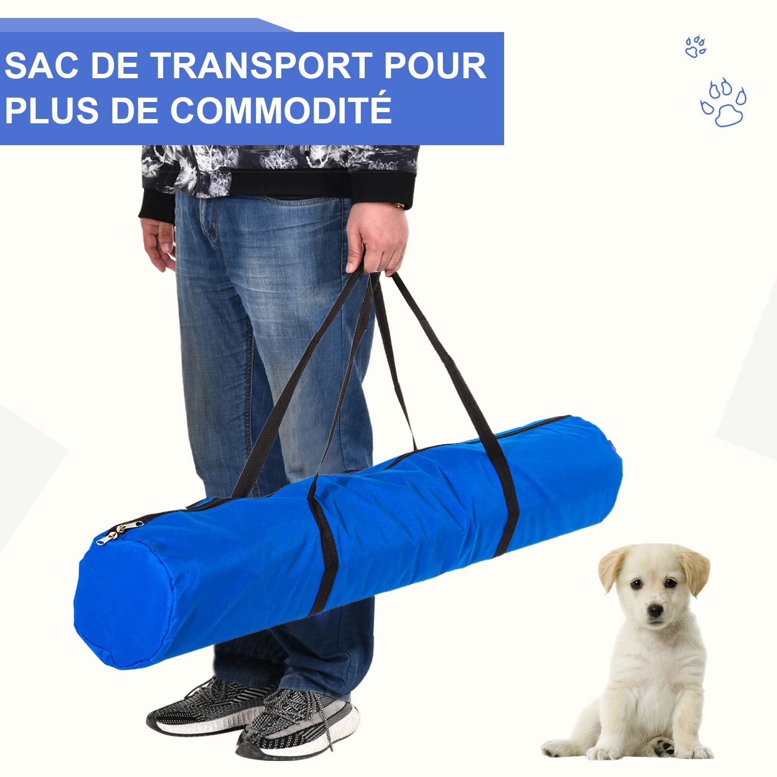 PawHut Agility Sport pour Chiens équipement Complet Obstacles et Entrainement 11 pièces Parcours Agility Chien avec Sac de Transport Acier Rouge et Bleu
