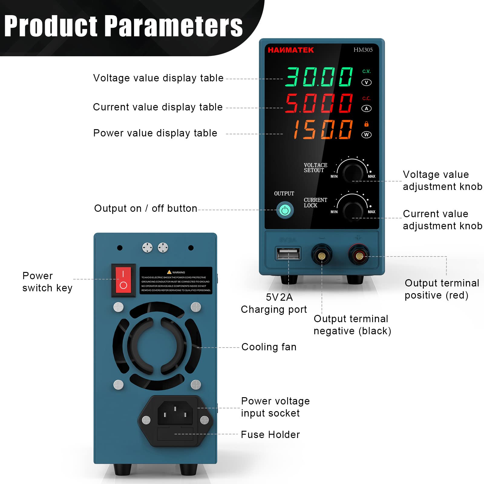 Alimentation de Laboratoire,HANMATEK HM305 0-30V / 0-5A Alimentation Laboratoire DC avec Affichage LED à 4 Chiffres