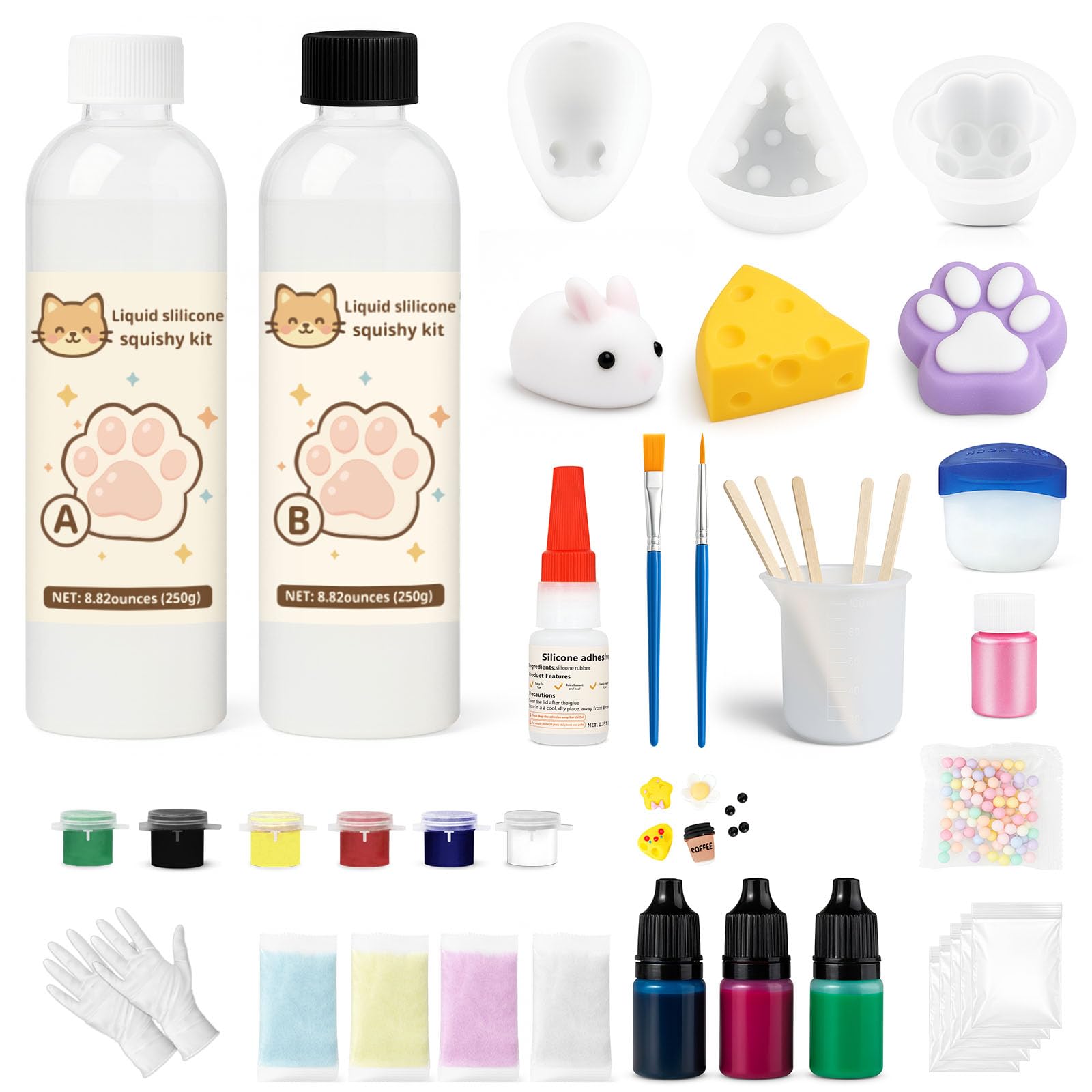 LAMXIN 18oz Liquid Slilicone Squishy Making Kit, 1:1 AB Ratio Epoxy Resin Mix Squishy Kit, Anxiety & Relaxation, with Cat Paw