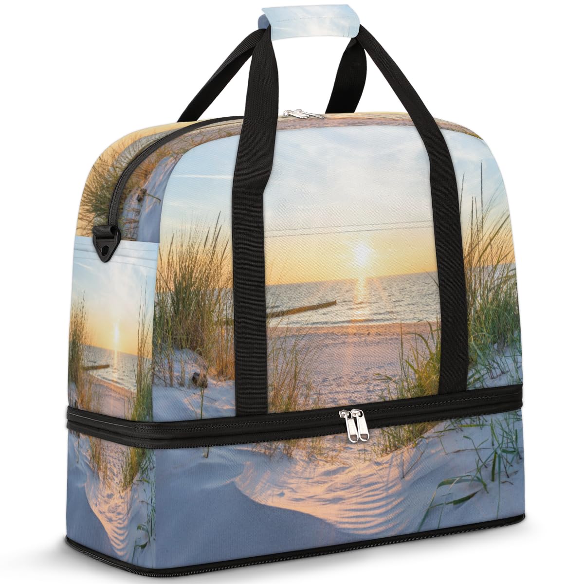 Bolsa de viaje plegable para playa de verano, bolsa de fin de semana de 47 litros con funda de carrito para el hombro, bolsa de hombro separada para deportes, gimnasio, viajes, multicolor, 47L, Bolsa