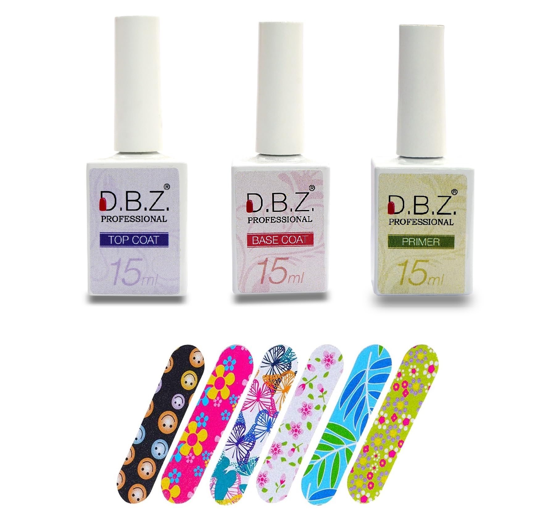 D.B.Z.® 3Pcs UV Gel Top Coat Base Coat & Primer With 6 Pc Mini Nail Buffer Nail Art Manicure-image-21